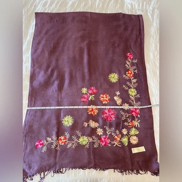 PASHMINA Floral Embroidery Oversize Pashmina Silk Blend Travel Luxury Cozy Chic - Picture 12 of 13